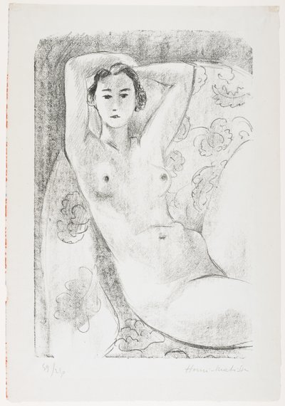 Zittend naakt in leunstoel met bloemdecoratie door Henri Matisse