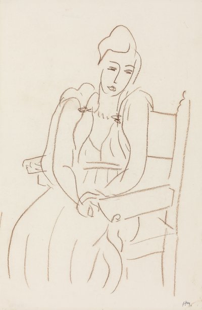 Zittende vrouw (bruin waskrijt op papier) door Henri Matisse