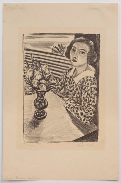 Zittend jong meisje met een boeket bloemen door Henri Matisse