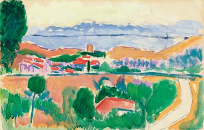 Gezicht op Collioure, ca. 1906-1907 (olieverf over houtskool op papier) door Henri Matisse