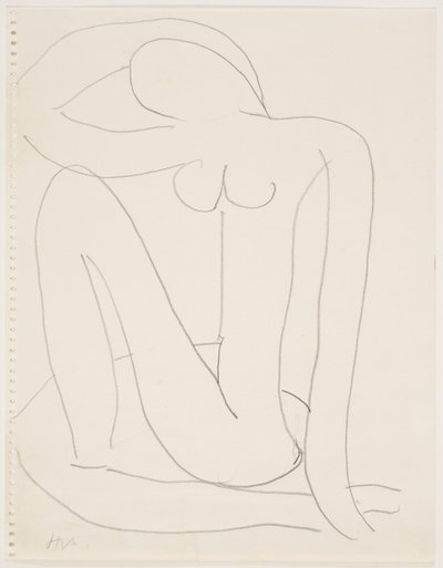Vrouw zittend met arm op hoofd (potlood op papier) door Henri Matisse