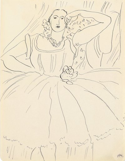 Vrouw in avondjurk (pen en inkt op papier) door Henri Matisse