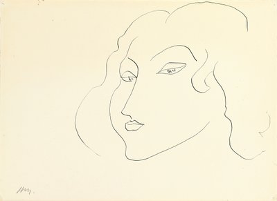 Vrouwenkop (pen en inkt op papier) door Henri Matisse