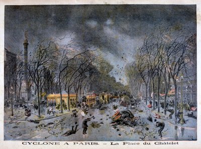 Een cycloon in Parijs, Place du Châtelet, 1896 door Henri Meyer