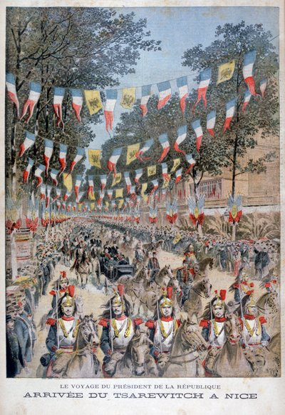 Tsaar Nicolaas II van Rusland en president Felix Faure van Frankrijk arriveren in Nice, 1896 door Henri Meyer
