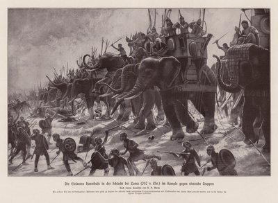 Hannibals olifanten in de Slag bij Zama, 202 v.Chr. door Henri Paul (after) Motte