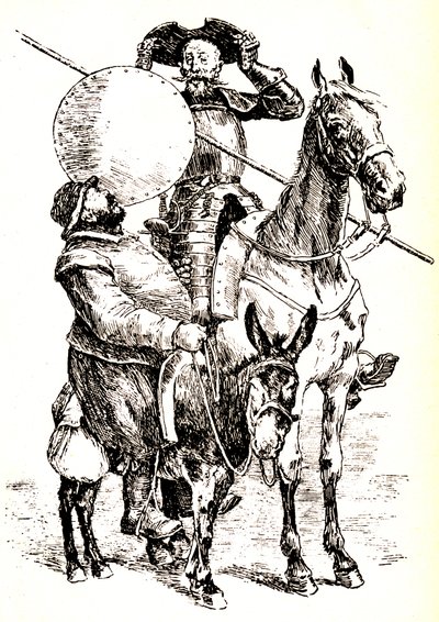 Don Quichotte op zijn paard, naast Sancho op zijn ezel door Henri Pille