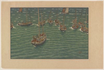 Boten voor anker in Tréboul, plaat 5 uit, "Le Beau Pays de Bretagne" door Henri Rivière