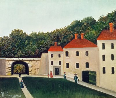 Landschap met een Boog en Drie Huizen, 1907 door Henri Rousseau