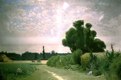 Landschap met een man rustend bij een pad door Henri Tavel