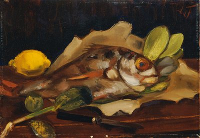 Visstilleven met citroen door Henri Victor Gabriel Le Fauconnier