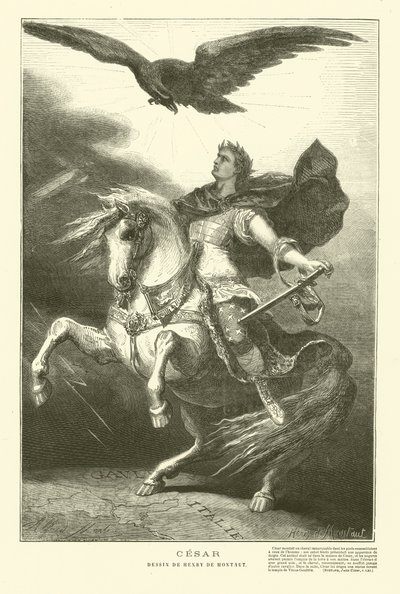 Julius Caesar te paard met een keizerlijke adelaar boven hem door Henri de (after) Montaut