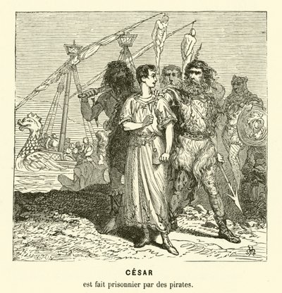 Julius Caesar gevangen genomen door Cilische piraten tijdens het oversteken van de Egeïsche Zee, ca. 75 v.Chr. door Henri de (after) Montaut