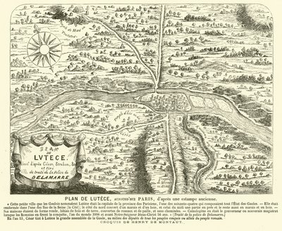 Plan van de Romeinse stad Lutetia, locatie van het moderne Parijs door Henri de (after) Montaut