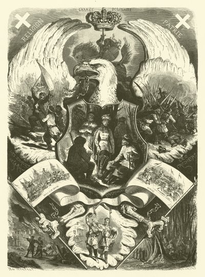 Soldaten en uniformen van het Poolse leger tijdens de opstand van 1863-1864 tegen de Russische overheersing (gravure) door Henri de (after) Montaut