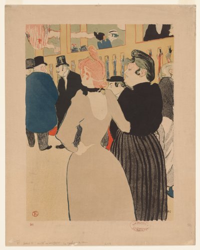 Bij de Moulin Rouge: La Goulue en haar zus door Henri de Toulouse-Lautrec