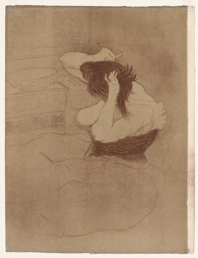 Elles: Vrouw die haar haar kamt door Henri de Toulouse-Lautrec