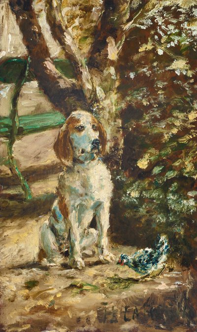 De kunstenaarshond Flèche, ca. 1881 (olieverf op hout) door Henri de Toulouse-Lautrec