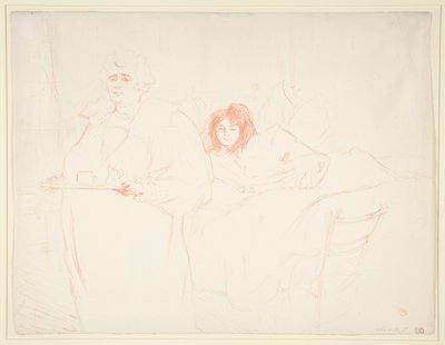 Vrouw met een dienblad, ontbijt, Madame Baron en Mademoiselle Popo door Henri de Toulouse Lautrec
