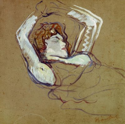 Liggende vrouw op haar rug, armen omhoog door Henri de Toulouse Lautrec