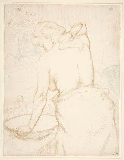 Vrouw die zich wast, de toilet (Vrouw bij haar toilet, zichzelf wassend), uit de serie Elles door Henri de Toulouse Lautrec