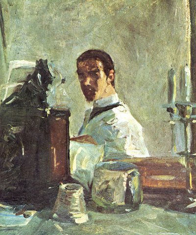 Frans:  Auto-portrait devant un miroir Zelfportret voor een spiegel door Henri de Toulouse Lautrec