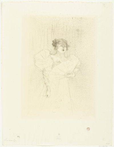Portret van actrice Luce Myrès met waaier door Henri de Toulouse Lautrec
