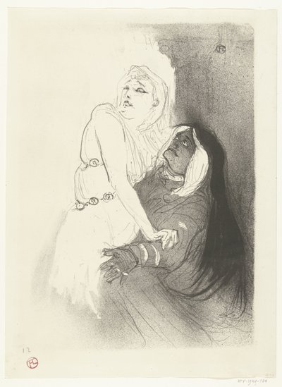 Portret van actrice Sarah Bernhardt in toneelstuk Phèdre door Henri de Toulouse Lautrec