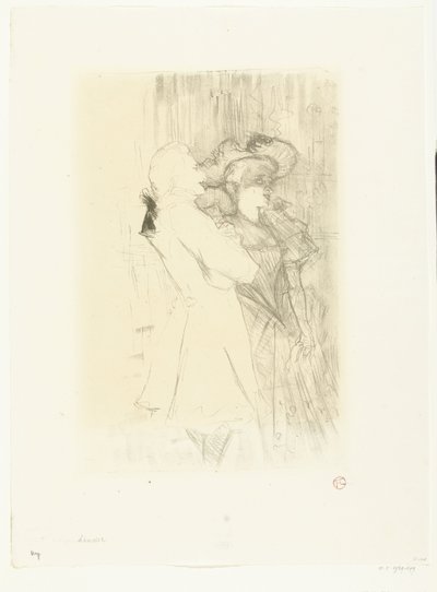 Portret van zangeres Marcelle Lender en zanger Numa Auguez in operette La Chanson de Fortunio door Henri de Toulouse Lautrec