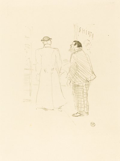 De Eerste Verkoper van Jourdan en Brown door Henri de Toulouse Lautrec