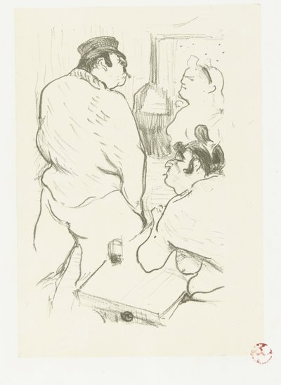Twee vrouwen en man in bordeel door Henri de Toulouse Lautrec