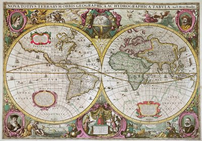 Een Nieuwe Land- en Waterkaart van de Gehele Aarde, 1630 door Henricus Hondius II