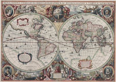 Nova totius Terrarum Orbis geographica ac hydrographica tabula door Henricus Hondius II
