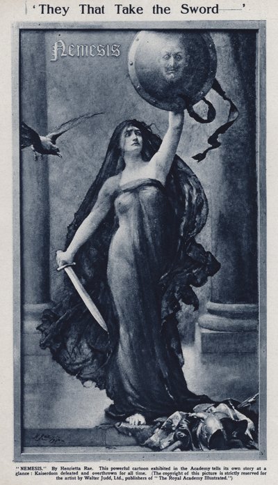 Nemesis, cartoon over de nederlaag van keizer Wilhelm II en Duitsland in de Eerste Wereldoorlog tentoongesteld in de Royal Academy door Henrietta (after) Rae