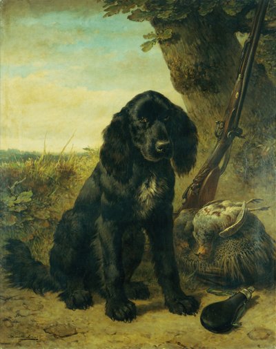 Een flatcoated retriever bij een boom door Henriëtte Ronner Knip