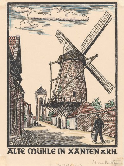 Molen in Xanten door Henriëtte van Hove (signed by artist)