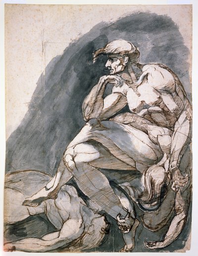 Man met twee dode vrouwen, c.1772 (pen en bruine inkt met grijs gewassen op papier) door Henry (1741-1825) Fuseli