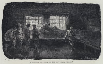 Een Kamera, of Cel, in de Ust Kara Gevangenis door Henry (after) Sandham