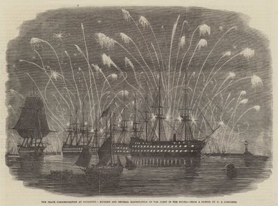 De Vredesherdenking in Plymouth, Vuurwerk en Algemene Verlichting van de Vloot in de Sound door Henry A. Luscombe
