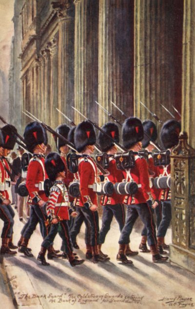 Coldstream Guards betreden de Bank of England voor wachtdienst door Henry A. Payne