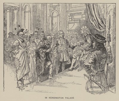 Ontvangst van Creek-indianen door koning George II in Kensington Palace door Henry Alexander (after) Ogden