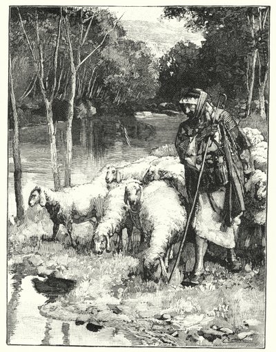Een herder en zijn kudde in de Anti-Libanon door Henry Andrew Harper
