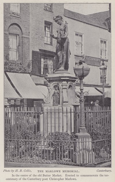 Monument voor de toneelschrijver en dichter Christopher Marlowe, Buttermarket, Canterbury, Kent door Henry Beauchamp Collis