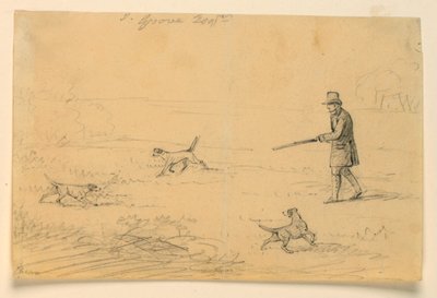 Studie van een heer met drie honden, jacht door Henry Bernard Chalon