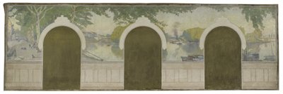 Schets voor het stadhuis van Asnières: De Seine bij de Clichy-brug door Henry Bouvet