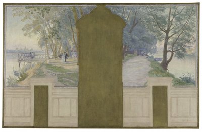 Schets voor de trouwzaal van het stadhuis van Asnières: Landschappen. De Seine met de Saint-Ouen en Courbevoie bruggen, circa 1900 door Henry Bouvet