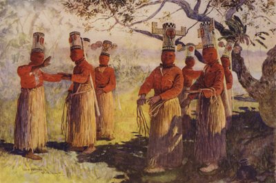 Gemaskerde Dansers van Opaina, Rivier Apaporis, Brazilië door Henry Charles Seppings Wright