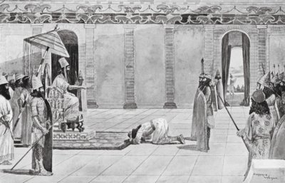 Nabonidus geeft instructies aan Belshazzar door Henry Charles Seppings Wright