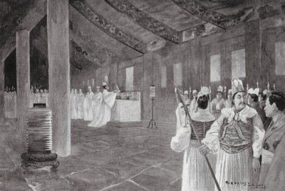 Een tablet verwijderen uit een Confuciaanse tempel door Henry Charles Seppings Wright