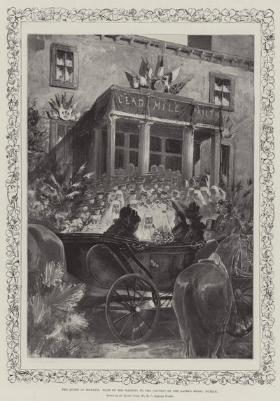 De koningin in Ierland, bezoek van Hare Majesteit aan het klooster van het Heilig Hart, Dublin door Henry Charles Seppings Wright